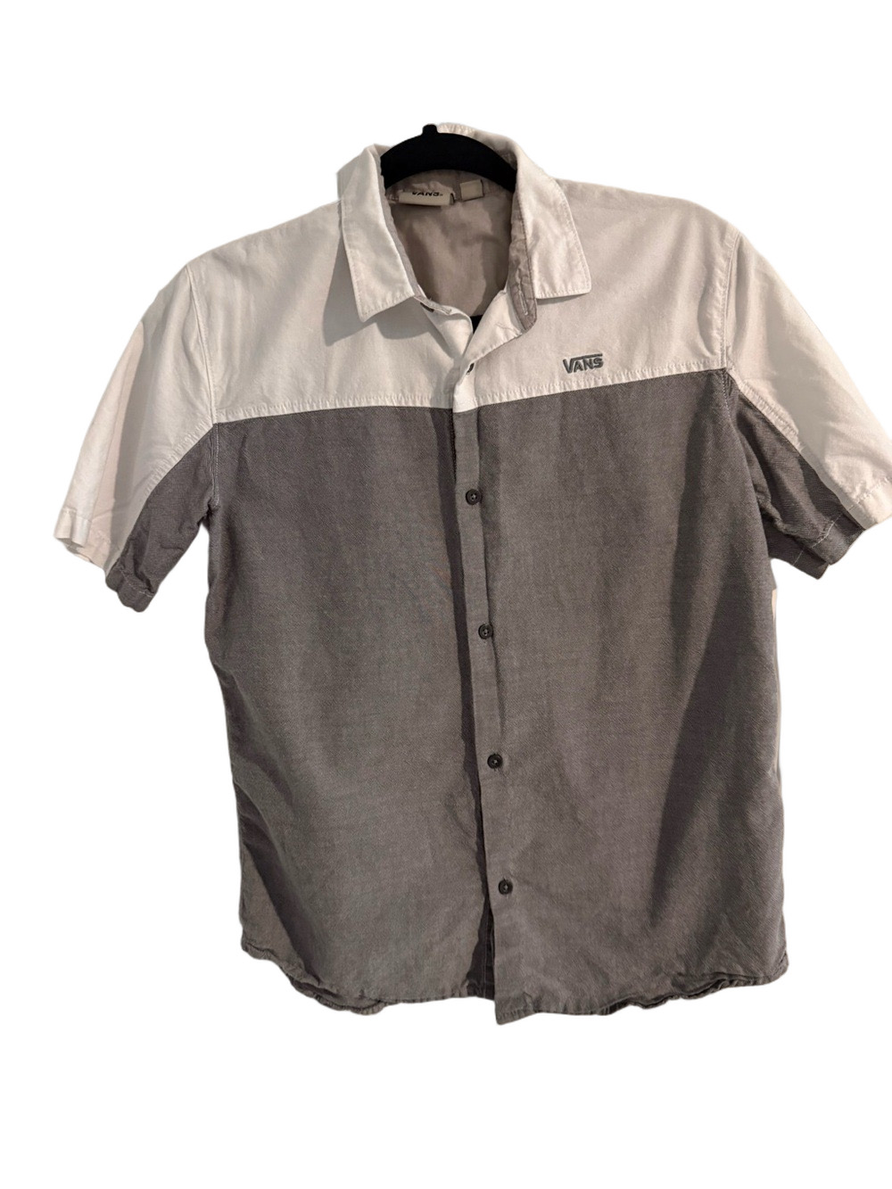 Vans Boys XL Gray White Colorblock Short Sleeve Button-Up Shirt